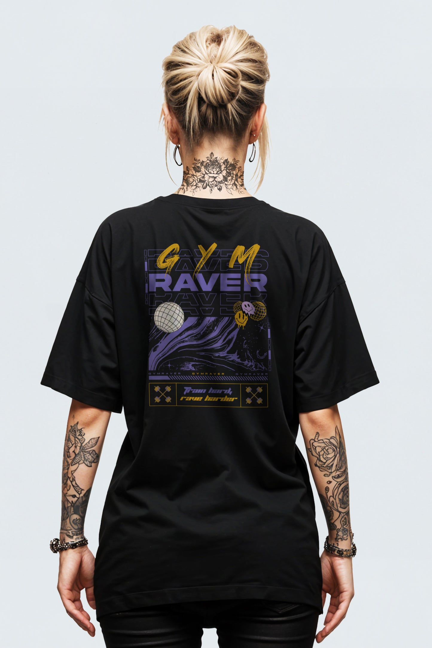 Organic Oversized T-Shirt 5.0 Train Hard Rave Harder  ▽ unisex △ | black