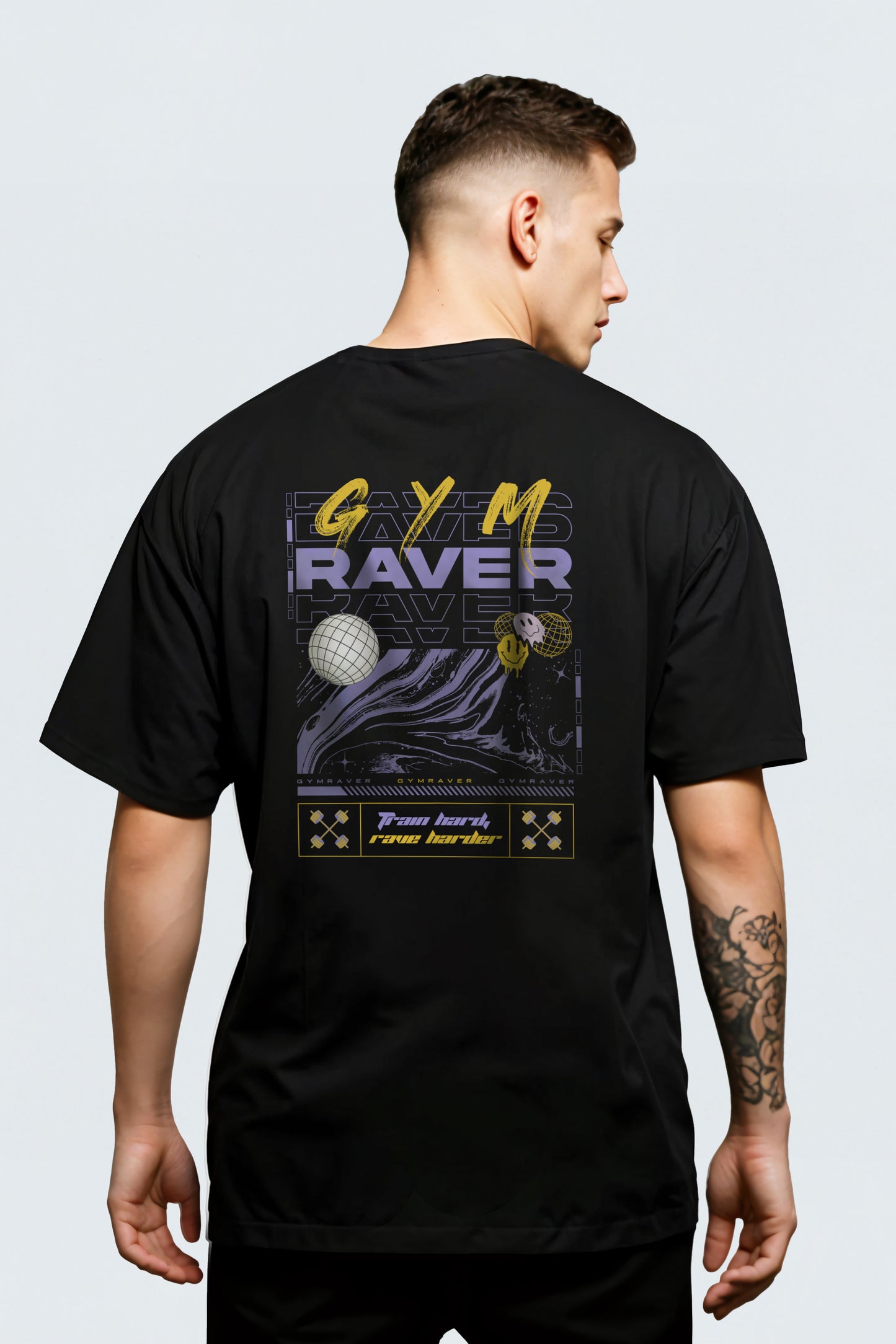 Organic Oversized T-Shirt 5.0 Train Hard Rave Harder  ▽ unisex △ | black