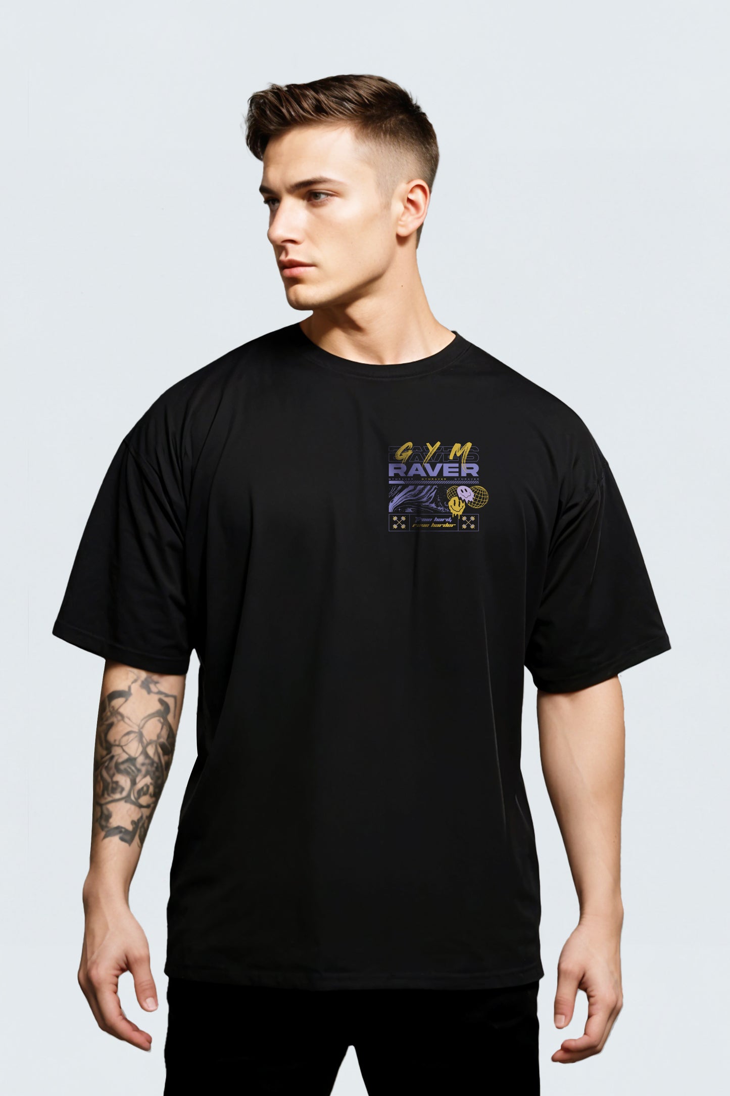 Organic Oversized T-Shirt 5.0 Train Hard Rave Harder  ▽ unisex △ | black